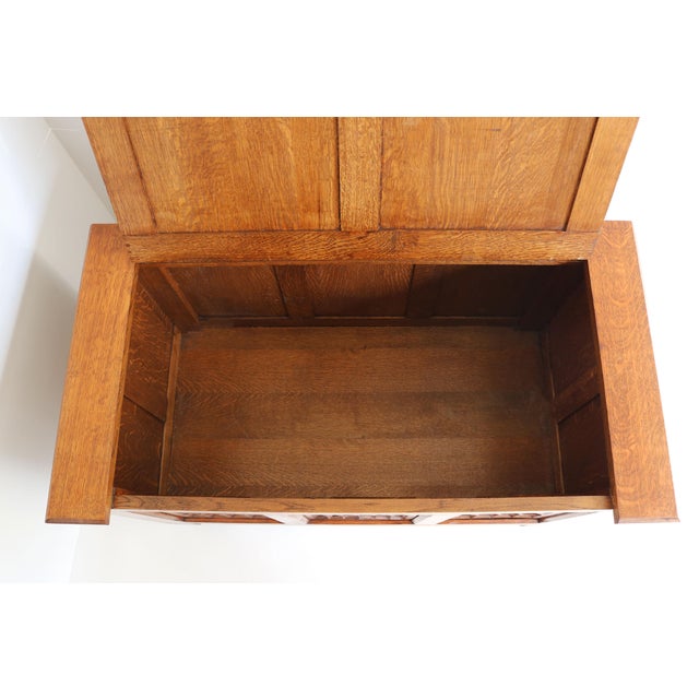 Antique 19th Century French Gothic Revival Blanket Chest in Carved Oak and Forged Iron, 1880 For Sale - Image 11 of 14