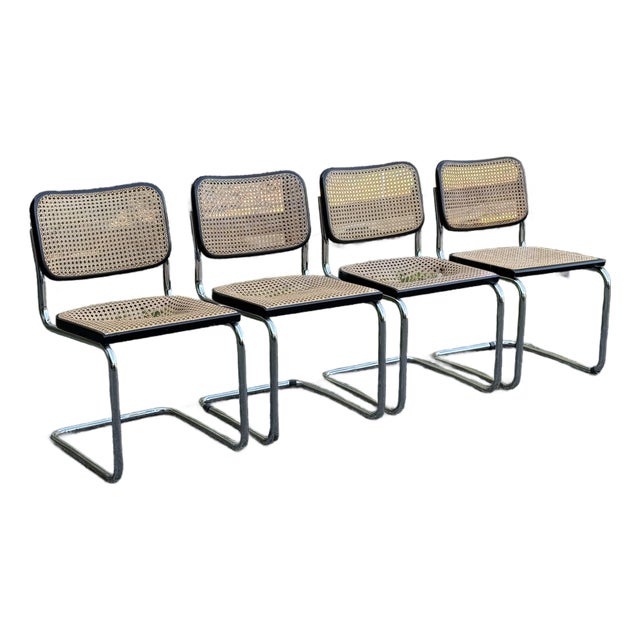 1970s Mid Century Modern Knoll Breuer Cesca Chairs Set of 4 For Sale