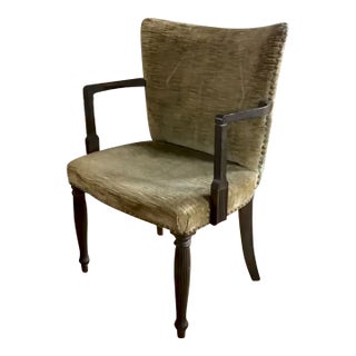 Mid Century Arm Chair in Velvet With Nail Heads For Sale