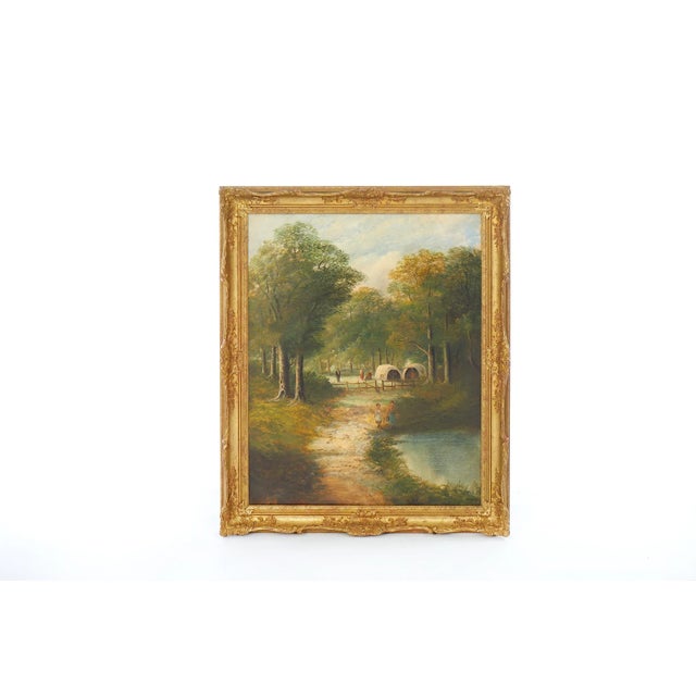 19th Century Continental School Lakeside Scene Oil Painting, Framed For Sale - Image 11 of 11