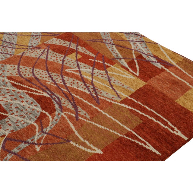 2010s Rug & Kilim’s Scandinavian Style Rug in Red, Gold and Gray Geometric Patterns For Sale - Image 5 of 7