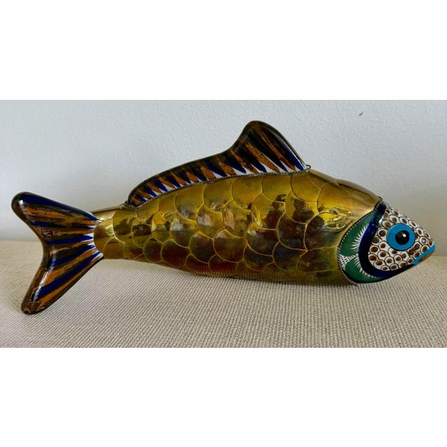 Oversized Sergio Bustamante Style Braas Hand Painted Ceramic Koi Fish Table Sculpture For Sale - Image 9 of 9