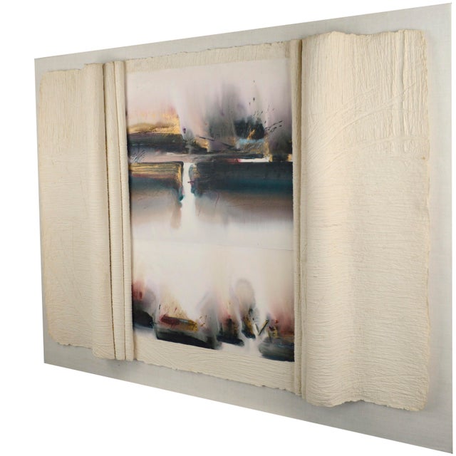 White Abstract Scroll, Large Scale Mixed Media Watercolor Assemblage W Handmade Paper by Madeline De Joly For Sale - Image 8 of 9