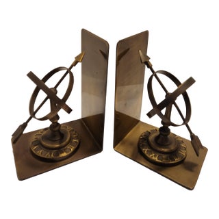 Brass Vintage Celestial Armillary Sundial Bookends - Pair For Sale