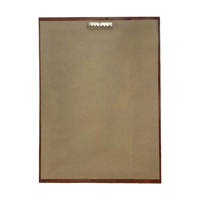 Color illustration printed on satin photo paper. Framed behind glass in a red-brown wood frame with a beveled inside edge....