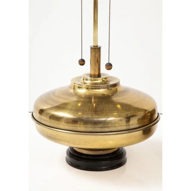 1970s Modern Oversized Brass Table Lamps with Wood Lacquer Base - A Pair For Sale - Image 4 of 12