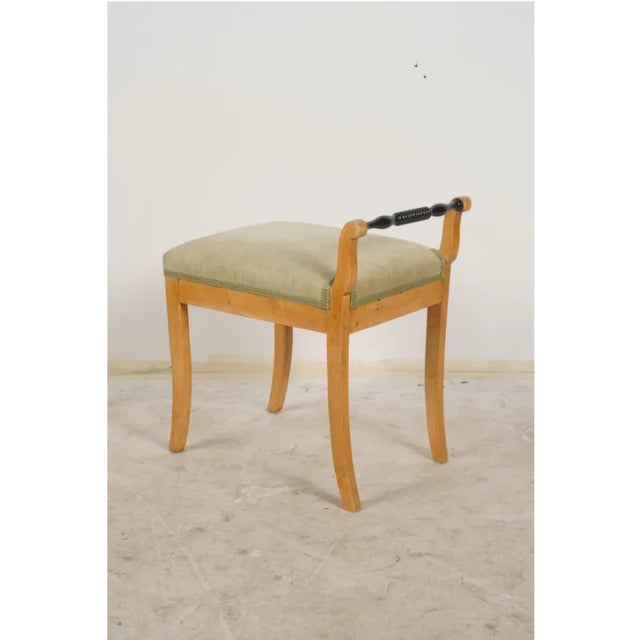 Perfect vanity stool in a soft green cut velvet with tape trim From the estate of Toni Lynn Russo, Los Angeles,...