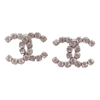 Chanel Silver CC Rocky Super Shiny Crystal Piercing Earrings, A Pair For Sale
