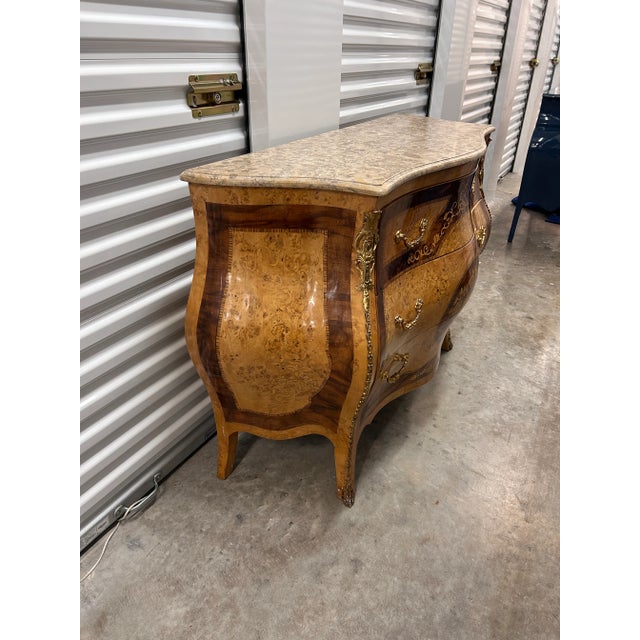 Italian Bombay Chest With Travertine Top and Gilt Brass Hardware in Green Bronze For Sale - Image 4 of 8