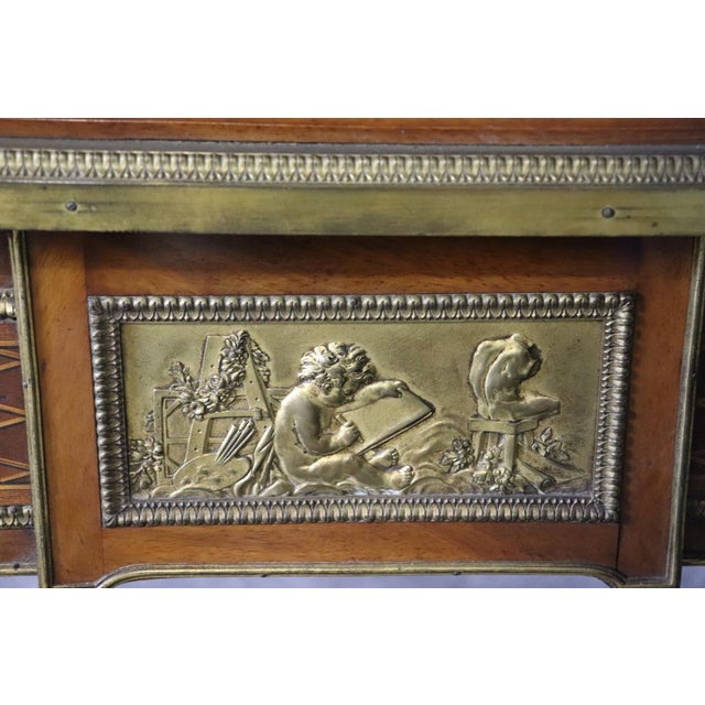 Louis XVI 19th C. Bronze Mounted Figural Marqetry Inlaid Roll Top Desk For Sale - Image 10 of 17