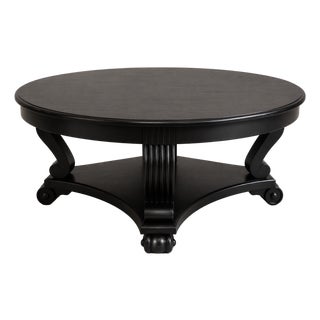 Vintage Black Round Pedestal Coffee Table With Casters For Sale