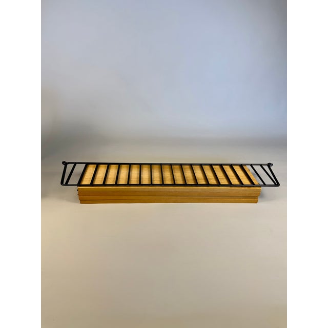Floating Wall Shelf in Oak Veneer and Black Metal, 1960s For Sale - Image 13 of 14
