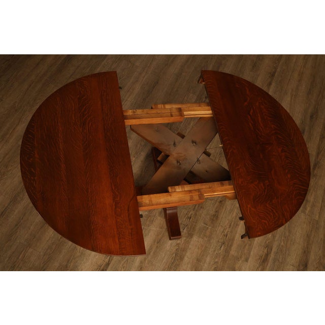 Wood Antique L. & J.G. Stickley No. 716 Mission Oak Shoe Foot Round Dining Table For Sale - Image 7 of 18
