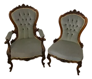 Set of Antique Victorian Carved Walnut Ladies and Gentlemens Chairs, 1850