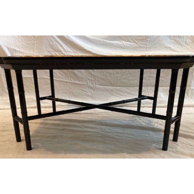 Vintage Kittinger Chinese chippendale tray top table faux bamboo base in dark brown black gold surface tray top ( tray top...