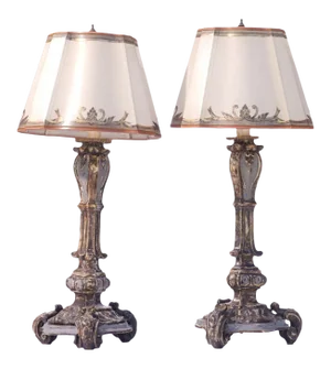 18th C. Italian Silver-Leafed and Painted Candle Lamps