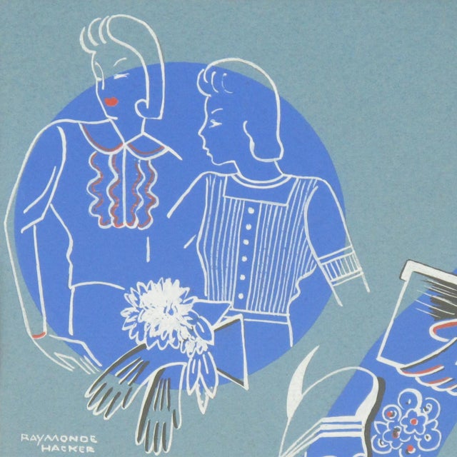 1930s French Art Deco Original Gouache Illustration Drawing by Raymonde Hacker, Circa 1930 For Sale - Image 5 of 13