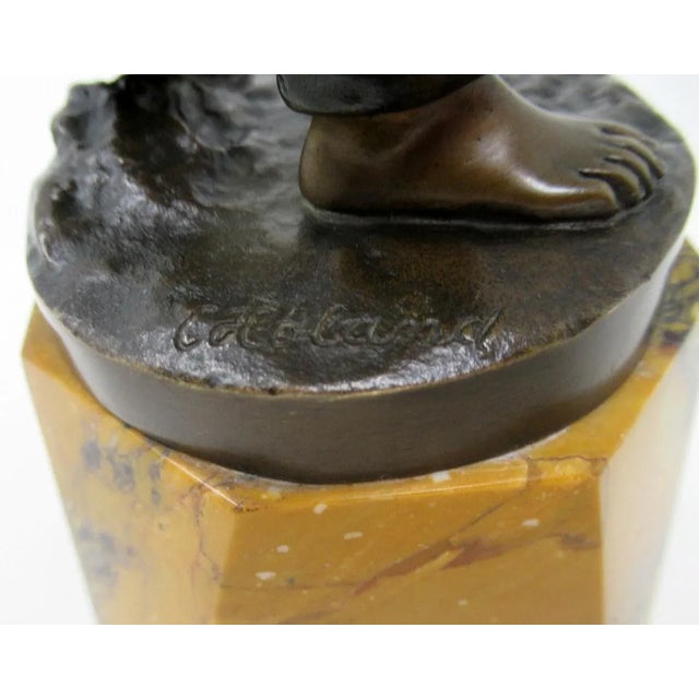 Antique German Bronze Male Boy Figure Sienna Marble Constantin Holand Art Deco For Sale - Image 10 of 12