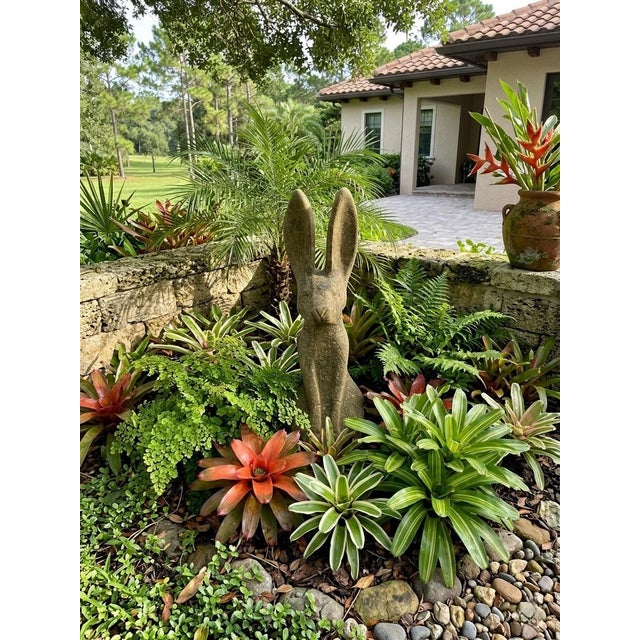 Sand Vintage Cast Stone Seated Jackrabbit Garden Statue For Sale - Image 8 of 12