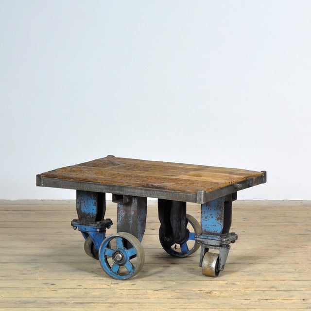 Industrial Iron and Pine Coffee Table, 1960s For Sale - Image 4 of 12