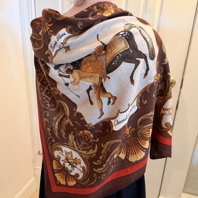 Chestnut Late 20th Century Hermes Cheval Turc Silk/Cashmere Scarf For Sale - Image 8 of 10