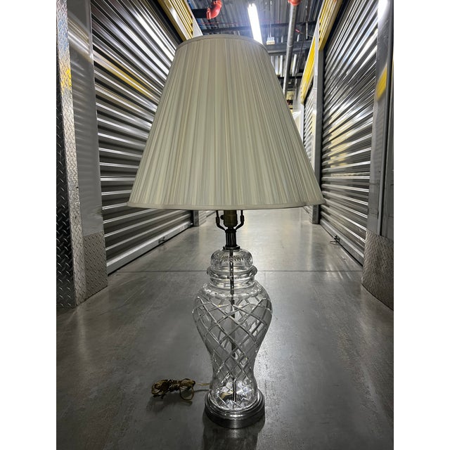 Glass 1960s Waterford Style Cut Crystal Table Lamps With Shades, Chrome Bases, Ireland Attributed - a Pair For Sale - Image 7 of 13