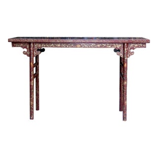 Vintage Chinese Scholar's Painted Lacquer Long Display Console Table For Sale