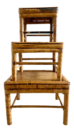 Vintage Bamboo Nesting Stools Rattan Plant Risers - Set of 3