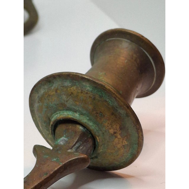 19th C. Polish Bronze Sabbath Candelabrum Star of David Finial Large 18" Rare For Sale - Image 17 of 18