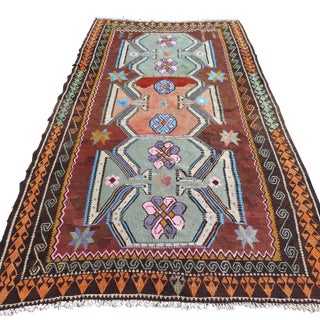 70s Multicolor Vintage Turkish Kilim Rug Area Rug For Sale