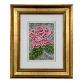 Vintage Original Watercolor and Ink Rose Painting Botanical Study For Sale