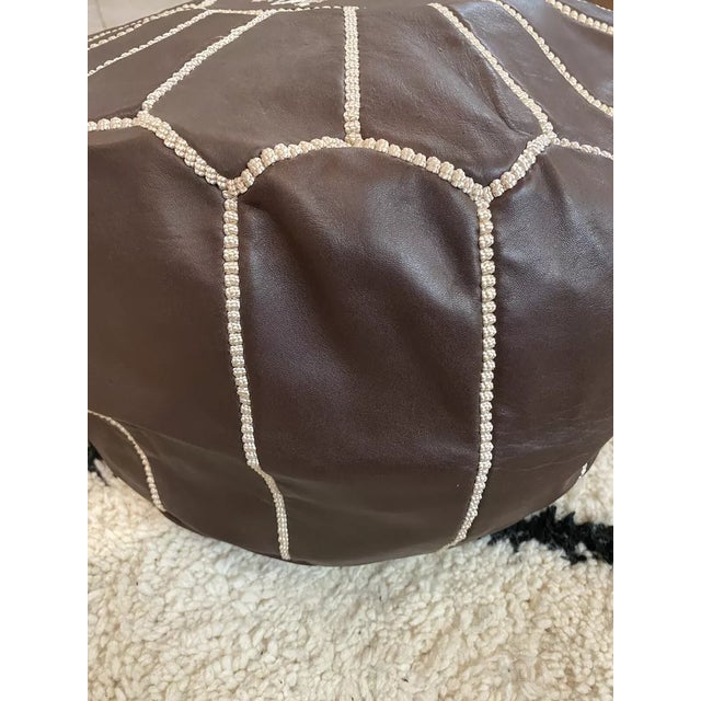 Mid-Century Modern 1990s Vintage Moroccan Pouf Footstool Hassock Handmade Leather Ottoman Poof For Sale - Image 3 of 4