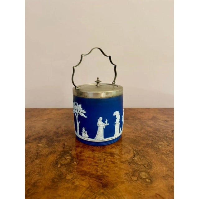 Antique Wedgwood Jasper Ware Biscuit Barrel, 1880 For Sale - Image 6 of 8