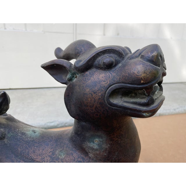 Metal Bronze Guardian Lion or Foo Dog For Sale - Image 7 of 14