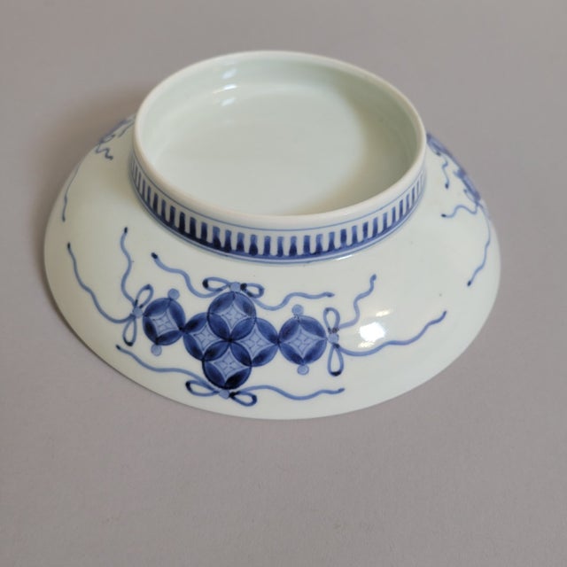 Japanese Blue & White Porcelain Bamboo Dish, Late 19th Century For Sale - Image 4 of 6