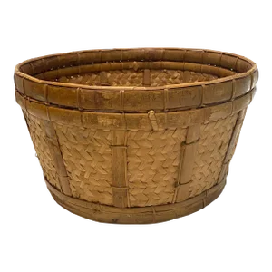 Large Vintage Wicker Floor Basket - Handwoven Splint Storage Basket - Rustic Farmhouse Decor