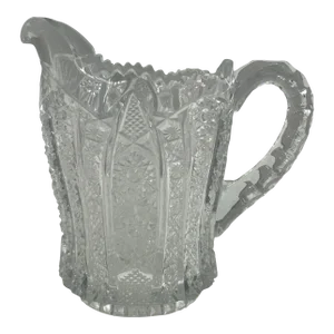 Early 20th Century Eapg Bellaire Pattern 505 Hobstars Daisies Sawtooth Edge Small Pitcher