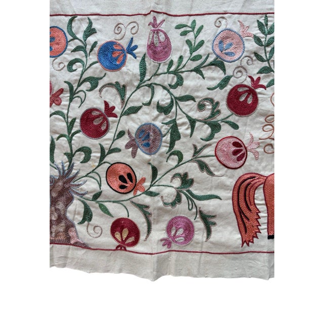 Mid-Century Modern Horse and Donkey Suzani Wall Hanging For Sale - Image 3 of 7
