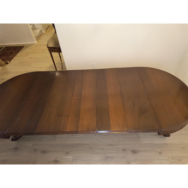 Wood Antique Walnut Pedestal Dining Table For Sale - Image 7 of 9