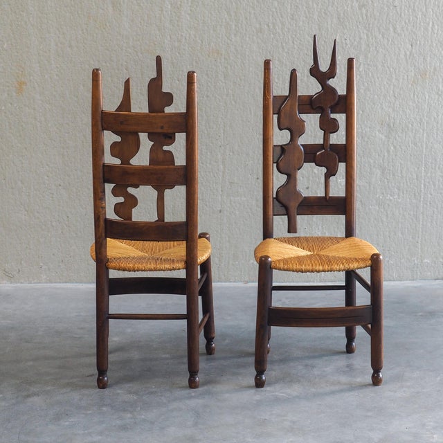 Wood Sculptural Brutalist High-Back Chairs, 1960s, Set of 2 For Sale - Image 7 of 14