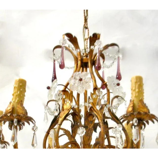 Murano Mid 20th Century Murano Glass Tole Chandelier For Sale - Image 4 of 8
