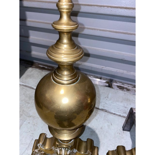 Brass 1970s Heavy Solid Brass Andirons- a Pair For Sale - Image 8 of 9