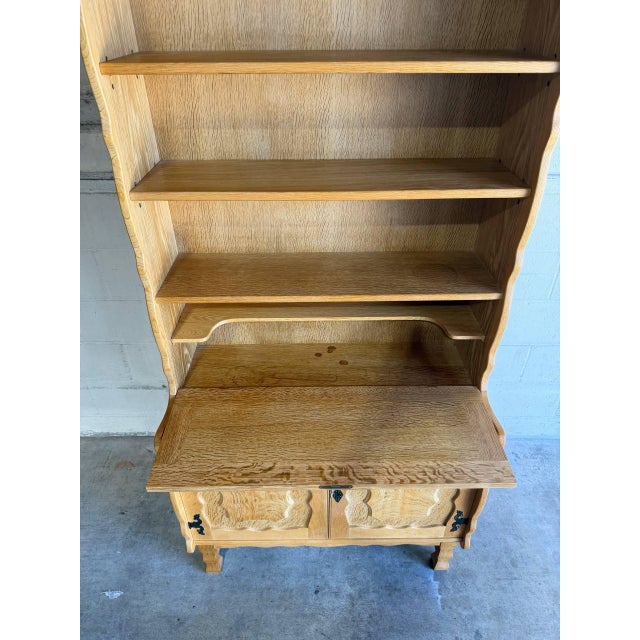 Brown Danish Oak Hutch Display Cabinet With Drop-Front Secretary Desk Mid-Century Modern 1970s For Sale - Image 8 of 12