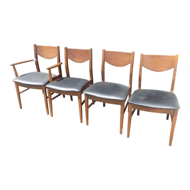 Vintage Mid Century Modern Black Vinyl Dining Room Chairs by Stanley