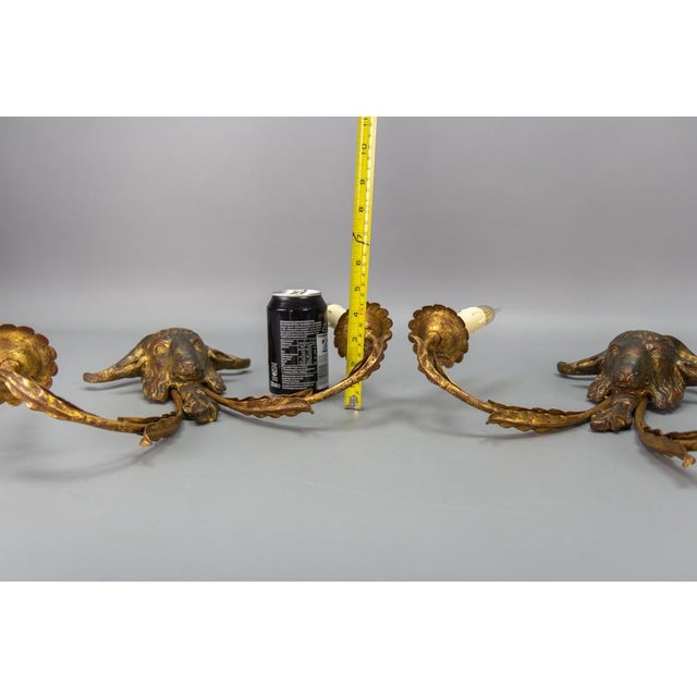 Palladio Gilt Metal and Giltwood Rams Head Two-Light Sconces, 1960s, Set of 2 For Sale - Image 18 of 18