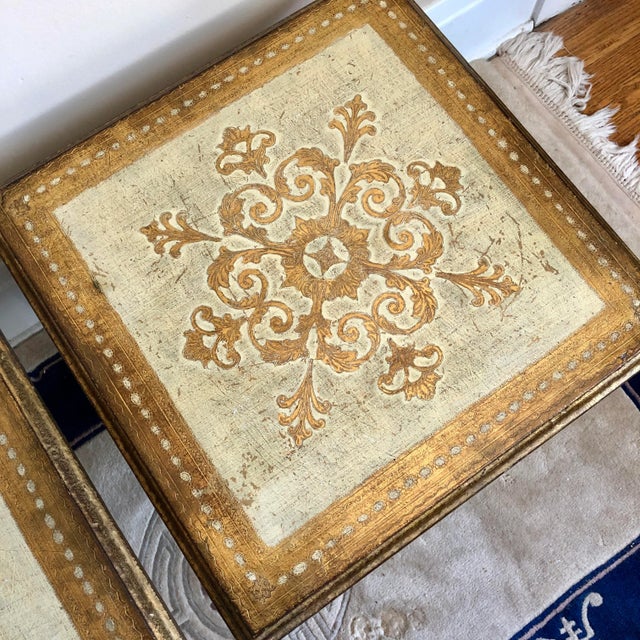 Florentine Vintage Florentine Gilt Wood Square Side Tables- a Pair For Sale - Image 4 of 11