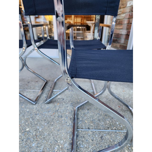 Chrome Vintage Chrome X-Style Directors Chairs in the Manner of Milo Baughman - Set of 4 For Sale - Image 8 of 12