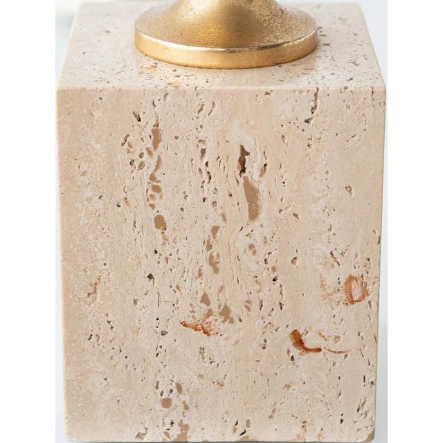 Mid-Century Italian Travertine and Brass Table Lamp attributed to Philippe Barbier, 1970s For Sale - Image 10 of 18