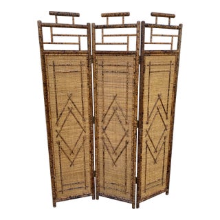Three-Panel Bamboo and Rattan Room Divider For Sale