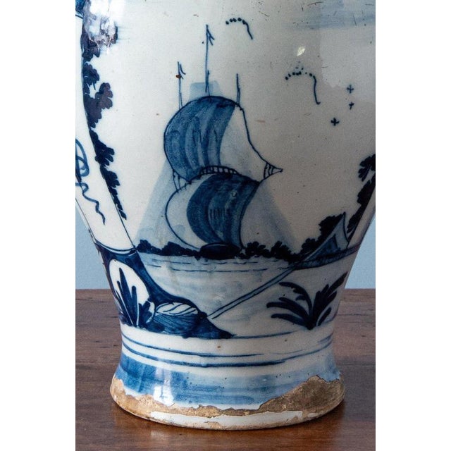 Ceramic Dutch Baluster Vase Lamps from Delft, 1700s, Set of 2 For Sale - Image 7 of 10